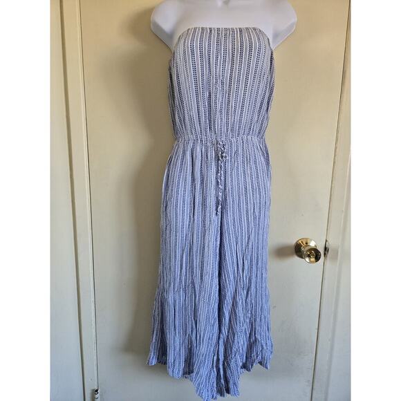 ELAN Womens Medium Jumpsuit Blue Boho Beachy Culotte Strapless Cover Up Vacation - Picture 1 of 5
